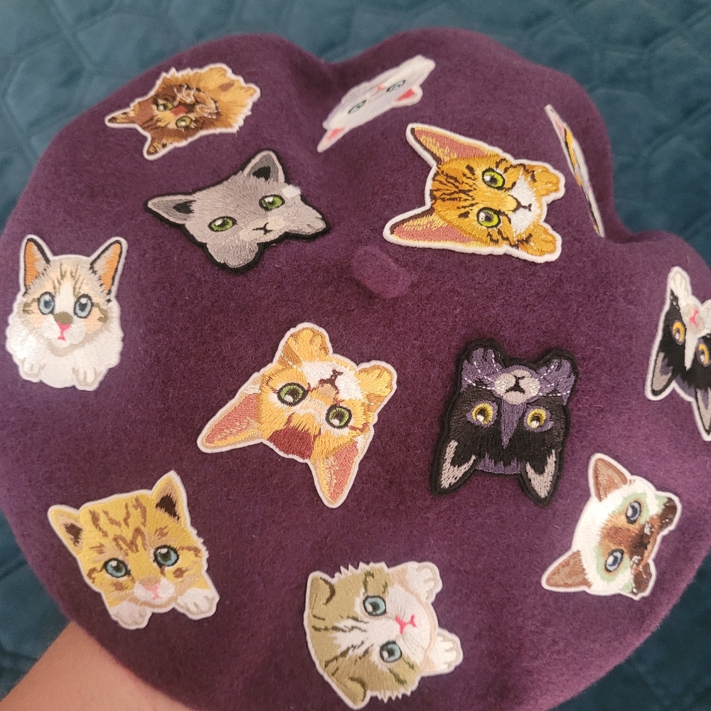 Purple Cat Beret Hat